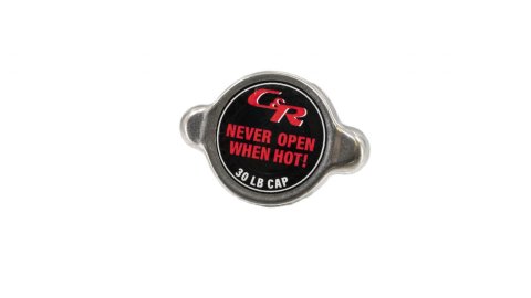 PWR North America High-Pressure Radiator Caps 50-00005 Cap, High-Pressure, Round, 30 psi, Small-style Cap, Steel, Natural, C&R Racing Logo, Each