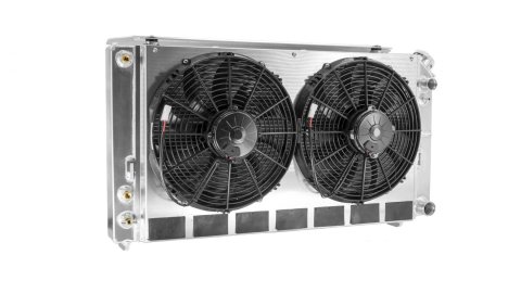 PWR North America OE Fit Radiator Modules for 1968-1972 CHEVELLE - 15-10221 Radiator, Fit, Cross Flow, Aluminum, Natural, Dual Spal Fans, 13 in. Diameter, LS Engine, Transmission Cooler, Chevrolet, Kit