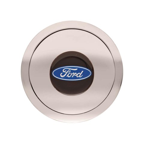 GT Performance GT-9 Small Horn Buttons 11-1121 Button, Small, GT-9, Billet Aluminum, Polished, Ford Colored Emblem, 3 in. Button Diameter, 3.5 in. Overall Diameter, Each