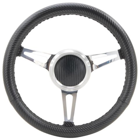 GT Performance GT-9 Retro Cobra Aluminum Steering Wheels 38-43448 Wheel, GT9 Retro, Carbon-Tech, 13.75 in, Diameter, 3-Spoke, Aluminum, Polished, Carbon Fiber Grip, Each