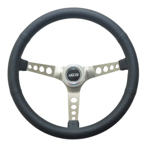 GT Performance GT-3 Retro Mustang Stainless Steel Steering Wheels 35-5445 Wheel, Mustang, Leather, Black, Spoke, Polished, 15 in. Diameter, 4.625 in. Dish, Each