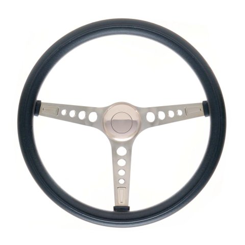 GT Performance GT-3 Retro Mustang Foam Steering Wheels 35-5451 Wheel, Mustang, 3-Spoke, Stainless Steel, Brushed, Black Grip, 15 in. Dia., 3-Bolt