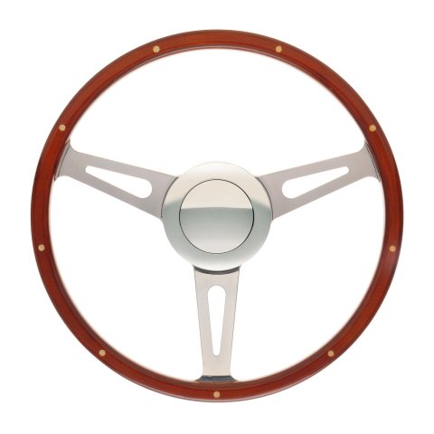 GT Performance GT-9 Retro Cobra Wood Steering Wheels 38-4247 Wheel, Cobra, 3-Spoke, Aluminum, Polished, Walnut Color Grip, 15 in. Dia., 9-Bolt, Each