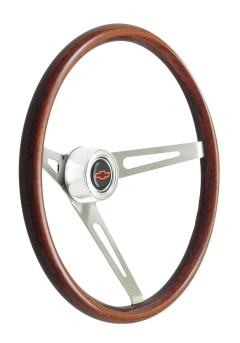 GT Performance GT-3 Retro GM Wood Steering Wheels 36-5459 Wheel, GM, 3-Spoke, Stainless, Brushed, Dark Walnut Color Grip, 15 in. Dia., 3-Bolt