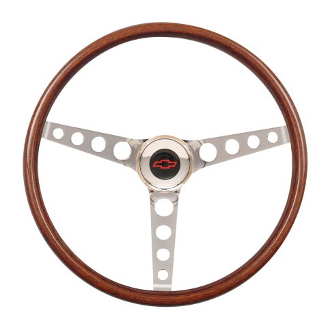 GT Performance Classic Wood Steering Wheels 14-4337 Wheel, Wood, 3-Spoke, Polished Chrome, Grip, Walnut Color, 15 in. Dia., 3-Bolt Mount