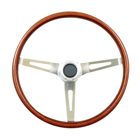 GT Performance Classic Wood Steering Wheels 14-5437 Wheel, Wood, 3-Spoke, Polished Chrome, Grip, Walnut Color, 15 in. Dia., 3-Bolt, Each