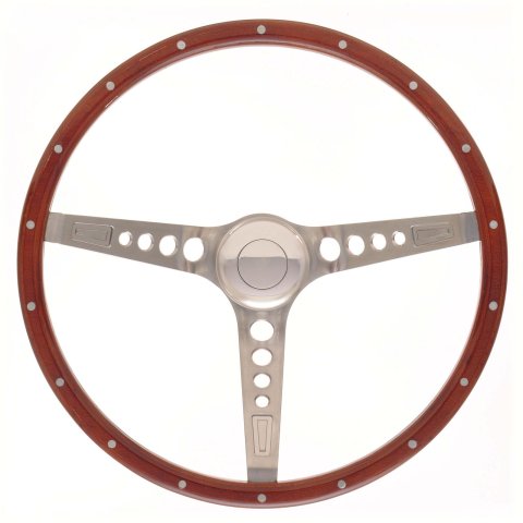 GT Performance GT-3 Retro Mustang Wood Steering Wheels 35-5457 Wheel, Mustang, 3-Spoke, Stainless, Brushed, Walnut Color Grip, 15 in. Dia., 3-Bolt