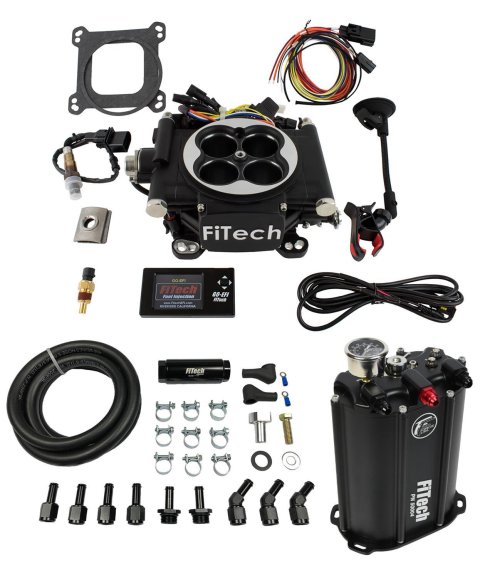 FiTech Go EFI 4 600 HP Fuel Injection Systems with Force 35202 System, Self-Tuning, Throttle Body, Satin Black, System, ECM, Kit