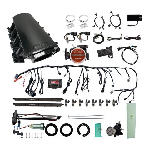 FiTech Ultimate LS EFI 750 HP Fuel Injection Systems with Go In-Tank Module 76118 System With Short LS7 Port Intake, Transmission Control, In Tank 440 LPH Pump & Regulator Master Kit