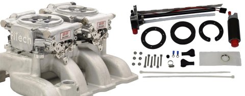 FiTech Go EFI 2x4 625 HP System Fuel Injection Master Kits 36261 System, 2x4, Dual Throttle Bodies, In-Tank Pump Module, Wiring Harness, Hardware, Bright Aluminum Finish, Kit