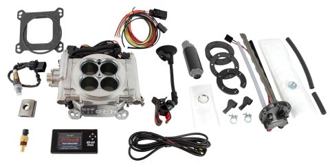 FiTech Go EFI 4 600 HP Self-Tuning Fuel Injection Systems with In-Tank Modules 36201 System, 4, Throttle Body, Pump Module, Wiring Harness, Hardware, Bright Aluminum Finish, Kit