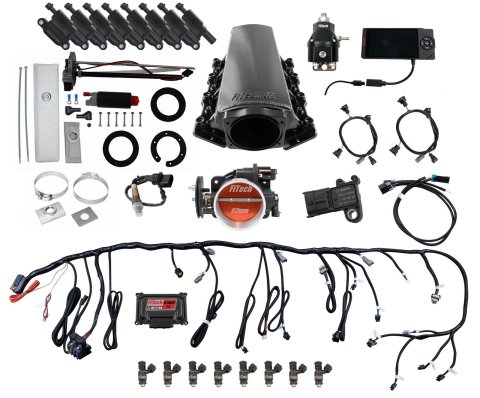 FiTech Ultimate LS EFI 500 HP Fuel Injection Systems 78606 Injection, LS, Tall Master Kit 70006 w/ 50015 In-Tank Module, 54001 regulator, w/ coil pack set