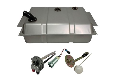 FiTech Go EFI Fuel Tank Kits 58047 Tank, Steel, Silver Powdercoated, Swap, 340 lph, 20 Gallons, Side Fill Location, Chevy, GMC, Kit