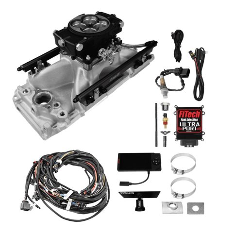 FiTech Ultra Port EFI BBC Systems 30-10-615 Fuel Injection Systems, EFI, Intake Manifold, Black Throttle Body, ECM, Gasoline, E85, 750 HP, Chevy, Big Block, Rectangle Port, Kit