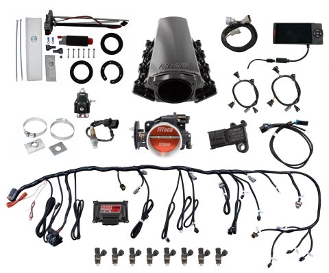 FiTech Ultimate LS EFI 500 HP Fuel Injection Systems with Go In-Tank Module 76207 System, HP, Multiport, Tall Intake for Truck Accessories Cathedral Port, Fuel, Transmission Controller, Kit