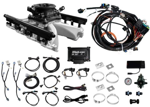 FiTech Ultra Port EFI LS Systems 37015 Fuel Injection Systems, EFI, LS1 Intake Manifold, Black Finish Throttle Body, Gasoline, 750 HP, Chevy, LS, Kit