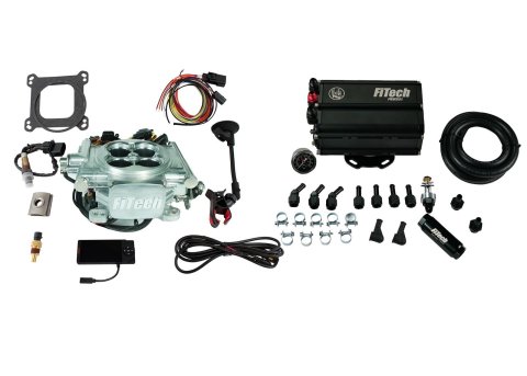 FiTech Go EFI 4 Power Adder 600 HP Self-Tuning Fuel Injection System with Force 35506 Systems, Bright Aluminum With Mini Delivery Master Kit