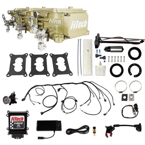 FiTech Go EFI 3x2 Tri-Power 600 HP System/Tight Fit Regulator Fuel Injection Master Kits 36132 Tri Power Classic Gold System With Kit