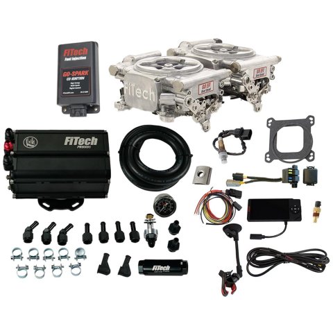 FiTech Go EFI 2x4 625 HP System Force Fuel/Go Spark Fuel Injection Master Kits 93721 Bright Aluminum With Kit
