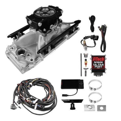 FiTech Ultra Port EFI BBC Systems 30-10-515 Fuel Injection Systems, EFI, Intake Manifold, Black Throttle Body, ECM, Gasoline, E85, 500 HP, Chevy, Big Block, Rectangle Port, Kit