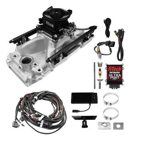 FiTech Ultra Port EFI BBC Systems 30-10-611 Fuel Injection Systems, EFI, Intake Manifold, Uni Black Throttle Body, ECM, Gas, E85, 750 HP, Chevy, Big Block, Rectangle Port, Kit