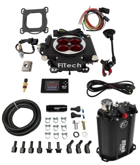 FiTech Go EFI 4 Power Adder 600 HP Self-Tuning Fuel Injection System with Force 35204 System, Easy Street Self Tuning, Throttle Body, Satin Black, System, Kit
