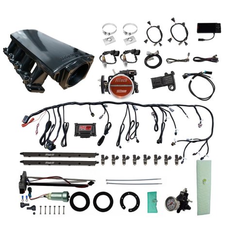FiTech Ultimate LS EFI 750 HP Fuel Injection Systems with Go In-Tank Module 76114 System With Short LS3 Port Intake, Transmission Control, In Tank 440 LPH Pump & Regulator Master Kit