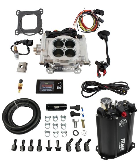 FiTech Go EFI 4 600 HP Fuel Injection Systems with Force 35201 System, EFI, 4-Barrel 600HP, Aluminum, Bright Finish, System, Self-Tuning ECU, Kit