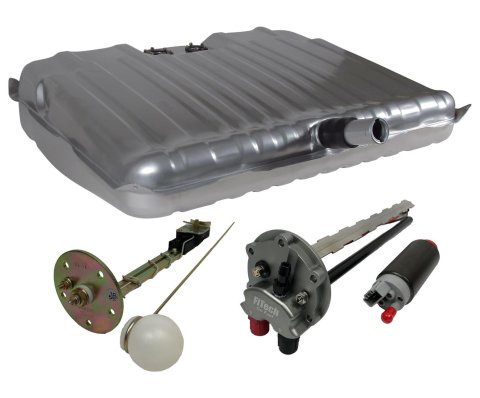 FiTech Go EFI Fuel Tank Kits for 1964-1967 CHEVELLE, MALIBU - 58034 Tank, 24 Gallon, Steel, Silver Powdercoated, Chevrolet, Kit
