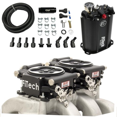 FiTech Go EFI 2x4 625 HP System Force Fuel Injection Master Kits 35262 Systems, Dual-Quad with System, Aluminum Throttle Bodies, Satin Black Finish, 4-Barrel Square Bore, Kit