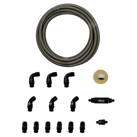 FiTech Stainless Steel Fuel Line Kits 51005 Plumbing Kit, 20 ft, Braided Stainless, With 10 Micron Filter, Check Valve, Kit