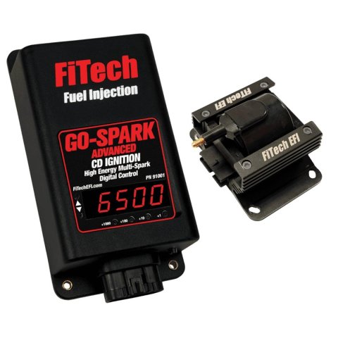 FiTech Go-Spark Advanced Ignition Box and Coil Kits 91101 Box, Advance, Digital, Capacitive Discharge, Adjustable Rev Limiter, Timing Control, Coil, Male/HEI, Black, 50,000 V, Kit