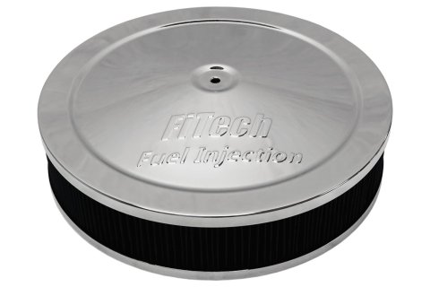 FiTech Air Cleaners 42300 Cleaner, Round, 1.50 in. Dropped Base, 14.00 Diameter, Chrome Cleaner Top, 3.00 in Element, Each