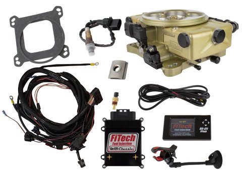 FiTech Go EFI Classic 650 HP Fuel Injection Systems 30020 Systems, HP, Gold Finish Throttle Body, ECM, 4-barrel Square Bore Mounting Flange, E85, Gasoline, Kit