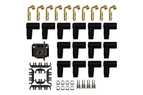 FiTech Go-Spark Ceramic Spark Plug Wire Sets 90014 Wires, Go-Spark, Pre-Made, Ceramic, Black, 8mm, Spiral Core, 90 Degree Boots, Under Header, HEI, Chevy, Small Block, Set