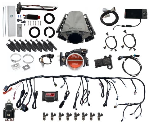 FiTech Ultimate LS EFI 500 HP Fuel Injection Systems 78612 Injection, LS, Master Kit 70012 w/ 50015 In-Tank Module, 54001 regulator, w/ coil pack set