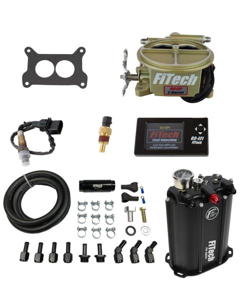 FiTech Go EFI 2-Barrel 400 HP Force Fuel Injection Master Kits 35001 System, EFI, 400HP, Aluminum, Classic Gold, System, Self-Tuning ECU, Kit
