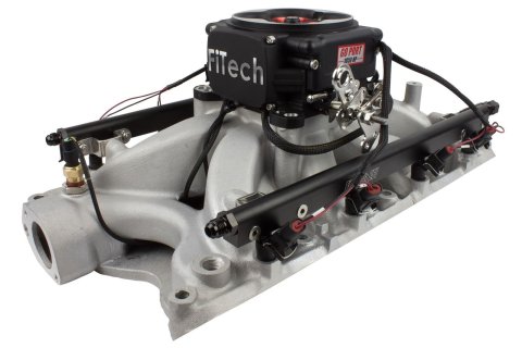 FiTech Go Port EFI Complete Fuel Injection Systems 37854 Systems, EFI, Intake Manifold, Black Throttle Body, ECM, 4-barrel Square Bore Mounting, E85, Gasoline, Chevy, Small Block, Kit