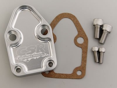 CSR Fuel Pump Block-Off Plates 660C Plate, Aluminum, Clear Anodized, Chevy, Small Block, Each