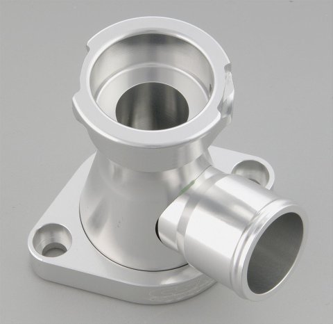CSR Intake Manifold Water Filler Necks 914C Neck, Billet Aluminum, Clear Anodized, Swivel, 90 Degree, Chevy, Big/Small Block, Each