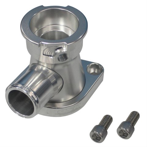 CSR Intake Manifold Water Filler Necks 913C Neck, Billet Aluminum, Clear Anodized, Swivel, 90 Degree, Chevy Big/Small Block, Each