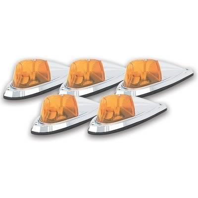 Pacer Performance Hi-Five Cab Lights 20-105 Roof Lights, Exterior, Die Cast, Chrome Base/Amber Lens, 8.0 in. x 2.5 x 2.5 in., Set of 5