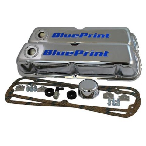 BluePrint Engines Valve Cover Kits BPP9237 Covers, Steel, Chrome, with Breathers, Gaskets, Grommets, PCV Valve, Hardware, Logo, Ford, Small Block, Windsor, Kit