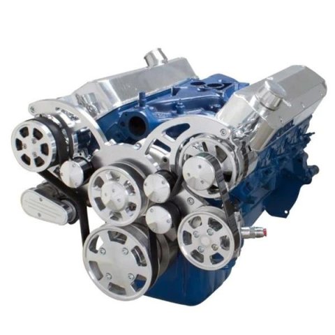 BluePrint Engines Accessory Drive Systems BPP302FDACPS4 Pulley Kit, Serpentine, Aluminum, Polished, Type 2 Power Steering Pump, Water Pump, Alternator, Air Conditioning, Ford, Small Block, Kit