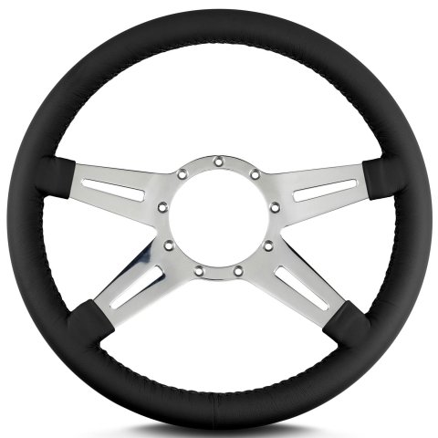 Lecarra Mark 9 Elegante Steering Wheels 93201 Wheel, Elegante, Black Leather Grip, Aluminum, Polished, 4-Spoke, 14 in. Diameter, 9-Bolt Mount, Each