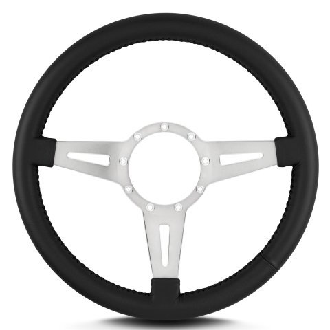 Lecarra Mark 4 Elegante Steering Wheels 43201 Wheel, Elegante, Black Leather Grip, Aluminum, Polished, 3-Spoke, 14 in. Diameter, 9-Bolt Mount, Each