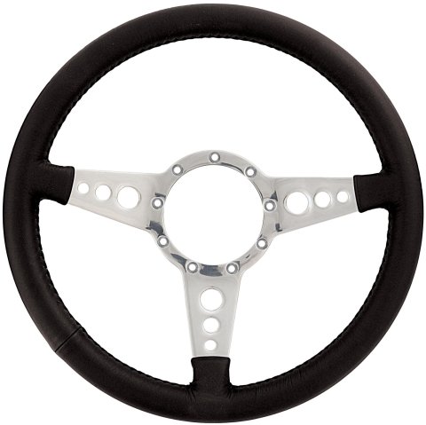 Lecarra Mark 4 GT Steering Wheels 42201 Wheel, GT, Black Leather Grip, Aluminum, Polished, 3-Spoke, 14 in. Diameter, 9-Bolt Mount, Each