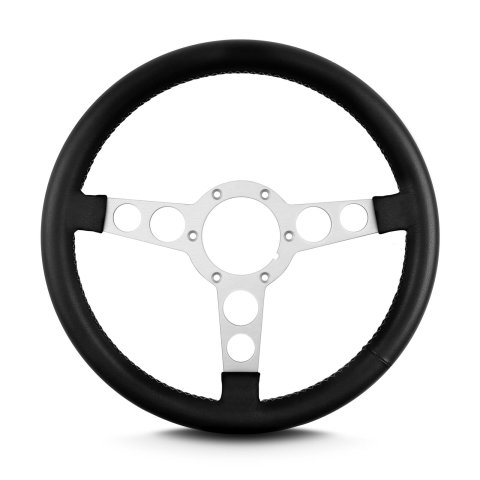 Lecarra Formula Steering Wheels for 1970-1981 FIREBIRD - 62301 Wheel, Formula, Black Leather Grip, Aluminum, Clear anodized, 3-Spoke, 14 in. Diameter, 6-Bolt Mount, Pontiac, Each