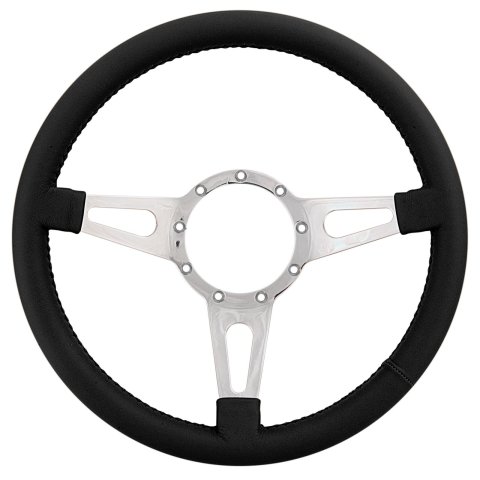 Lecarra Mark 4 Supreme Steering Wheels 44201 Wheel, Supreme, Black Leather Grip, Aluminum, Polished, 3-Spoke, 14 in. Diameter, 9-Bolt Mount, Each
