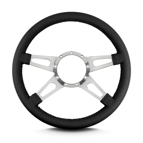 Lecarra Mark 9 Supreme Steering Wheels 94301 Wheel, Supreme, Black Leather Grip, Aluminum, Polished, 4-Spoke, 14 in. Diameter, 9-Bolt Mount, Each